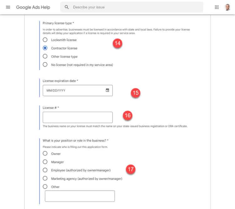Advanced Verification license type fields for contractor or other license
